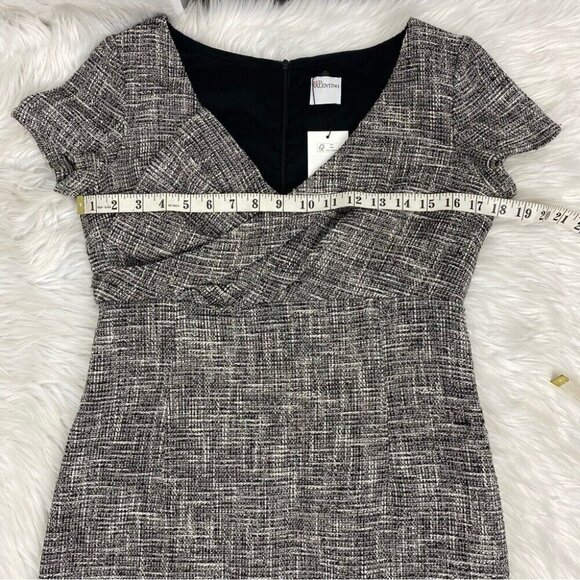 Valentino Red‎ Women's Black White V-Neck Luxury Tweed Designer Dress IT 44/C36 - Picture 11 of 15